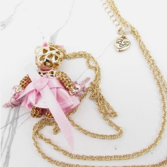 Betsey Johnson Faux Stone Cheerleader Bear Pendant Necklace - Picture 5 of 6